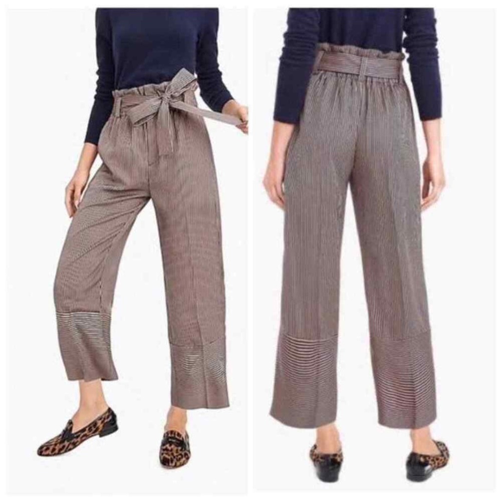 J. Crew Brown Pinstripe Wide-Leg Paperbag Waist Pants
